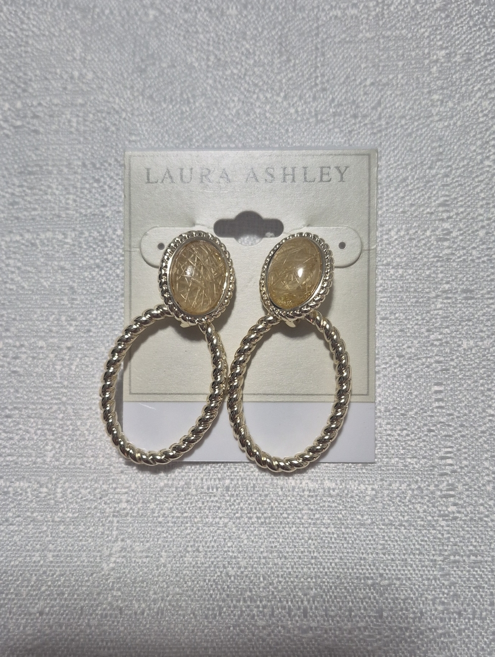 Laura Ashley Gold-Tone Oval Top Drop Simple Minimalist with Cream Stone Earrings